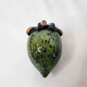 Hand-Blown Glass Acorn-Shaped Ornament Paperweight Green & Brown Speckled Finish